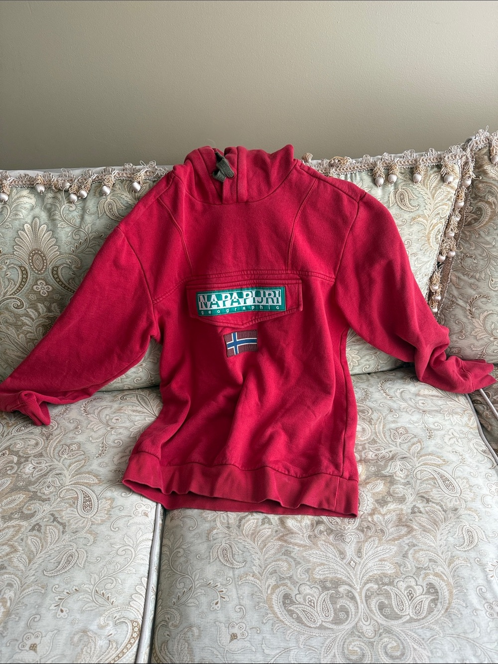 Napapijri Red Hooded Sweatshirt with Flag Patch
